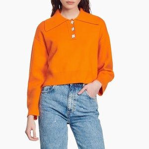 Sandro Menton Jewel‎ Button Crop Polo Sweater- New